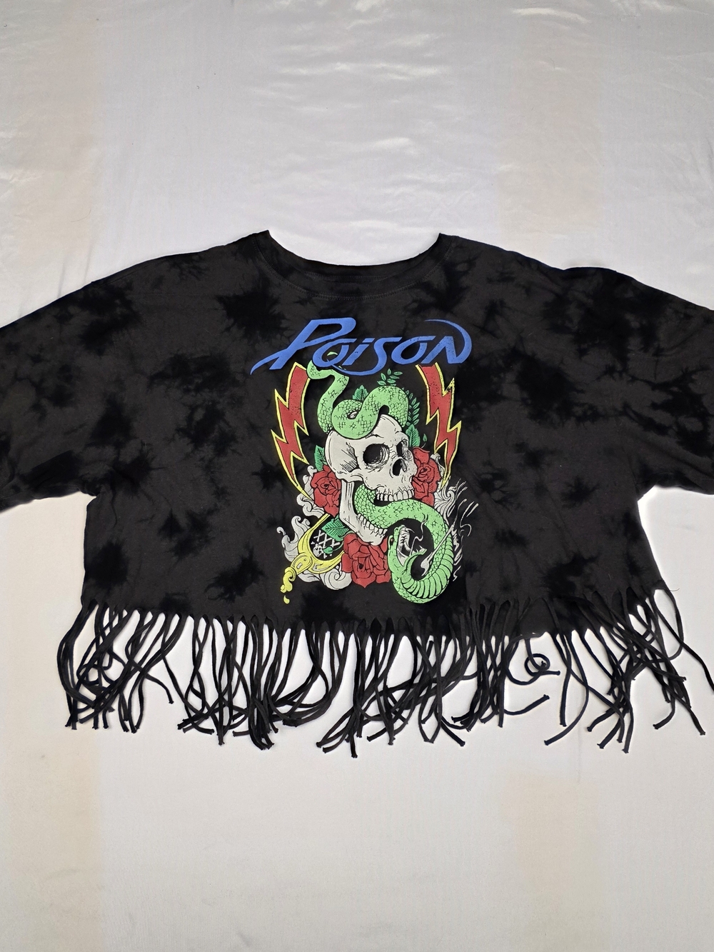 Vintage Poison Graphic Fringe Crop Top - Black